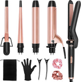 Trimyou: 5 in 1 Curling Iron with Interchangeable Ceramic Barrels (0.35"-1.25"), Curling Wand Set with Flat Iron Hair Straightener, Instant Heat Up, Dual Voltage Hair Curler, Gifts for Women