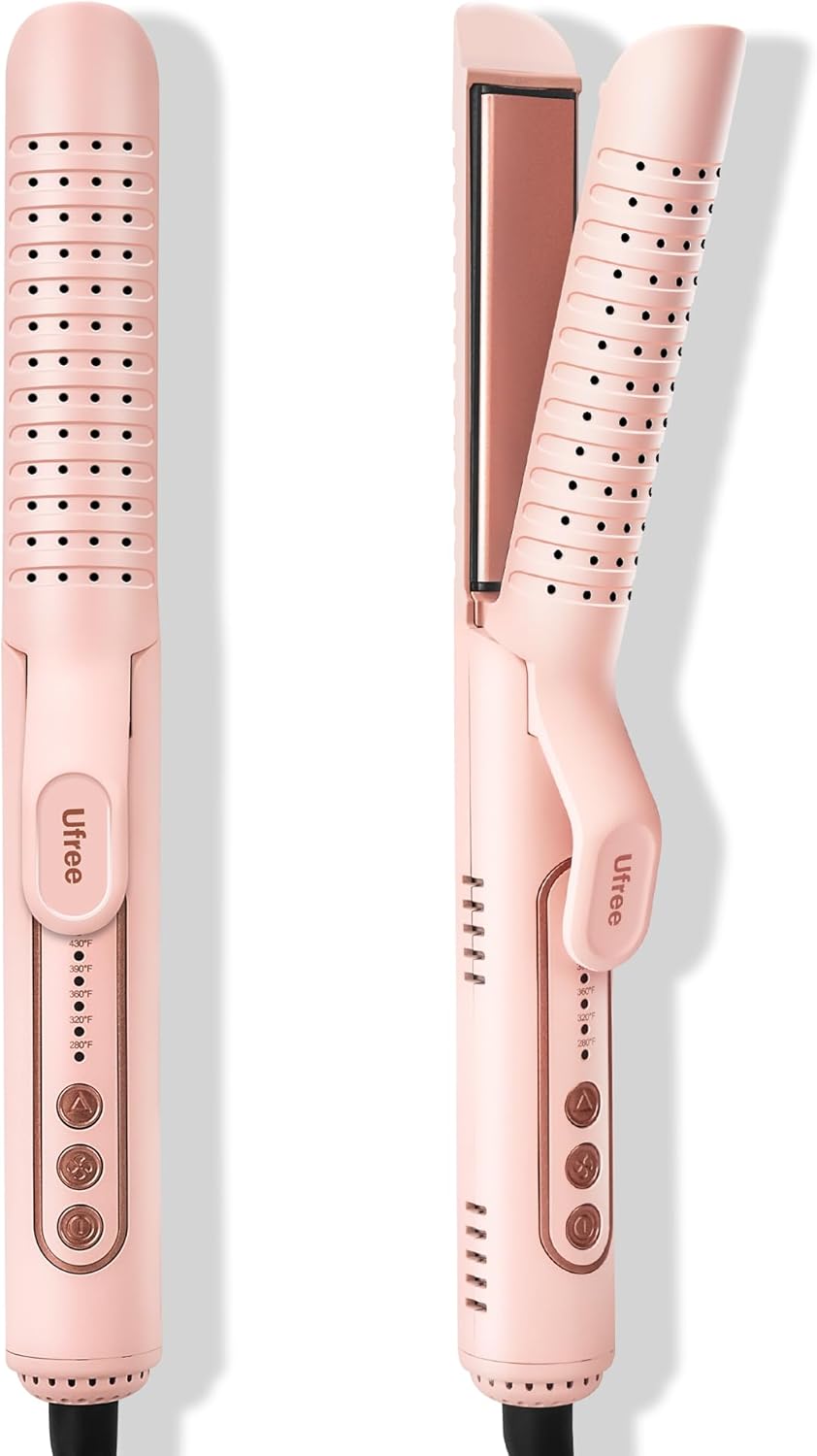Trimyou:  Airflow Curling Iron, 360° Cool 2 in 1 Flat Iron Hair Straightener & Curler for Lasting Curls, 1.25 Inch Curling Wand, 5 Temps for Long & Short Hair, Women Gifts, Anti-Scald