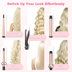 Trimyou: 5 in 1 Curling Iron with Interchangeable Ceramic Barrels (0.35"-1.25"), Curling Wand Set with Flat Iron Hair Straightener, Instant Heat Up, Dual Voltage Hair Curler, Gifts for Women