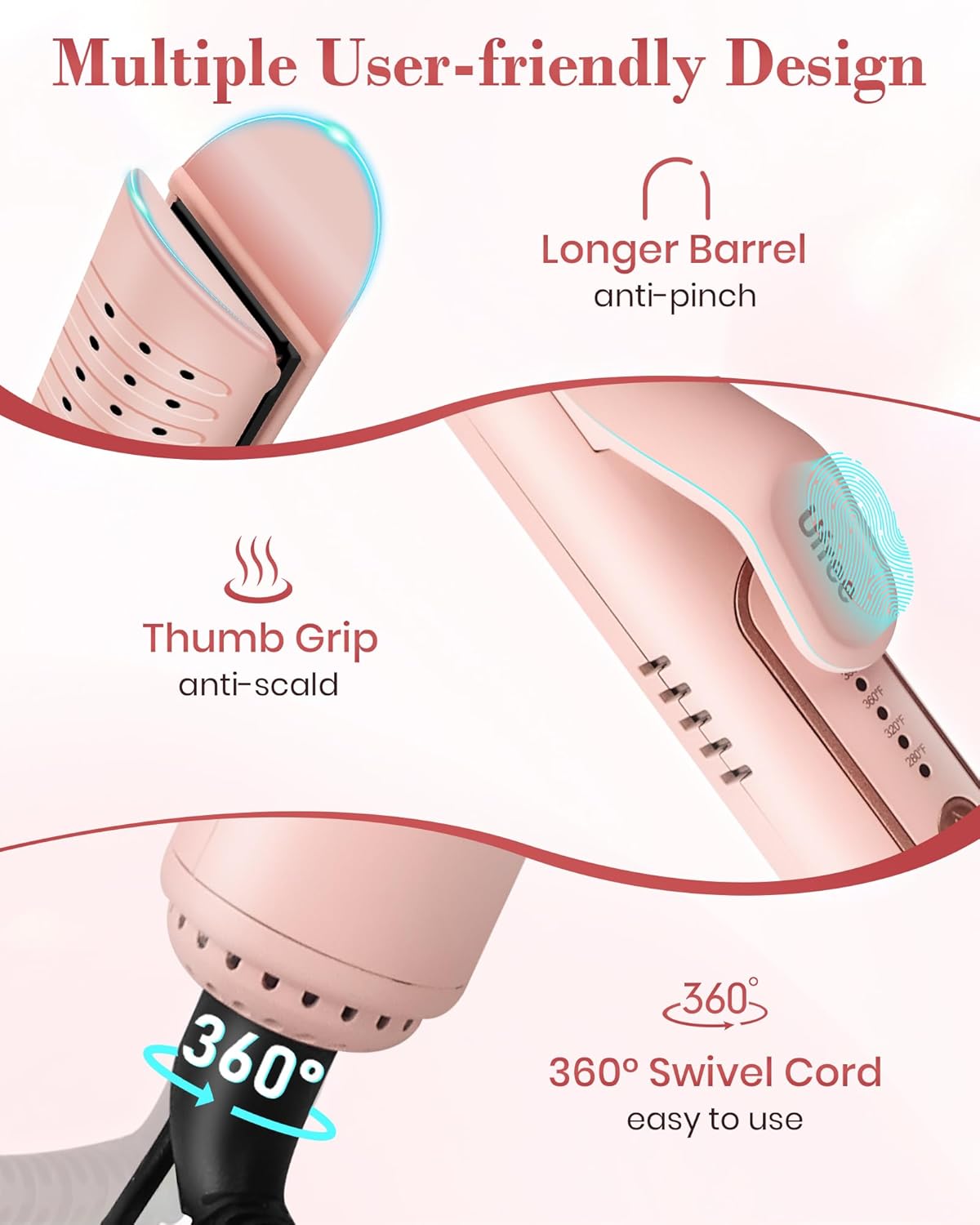 Trimyou:  Airflow Curling Iron, 360° Cool 2 in 1 Flat Iron Hair Straightener & Curler for Lasting Curls, 1.25 Inch Curling Wand, 5 Temps for Long & Short Hair, Women Gifts, Anti-Scald